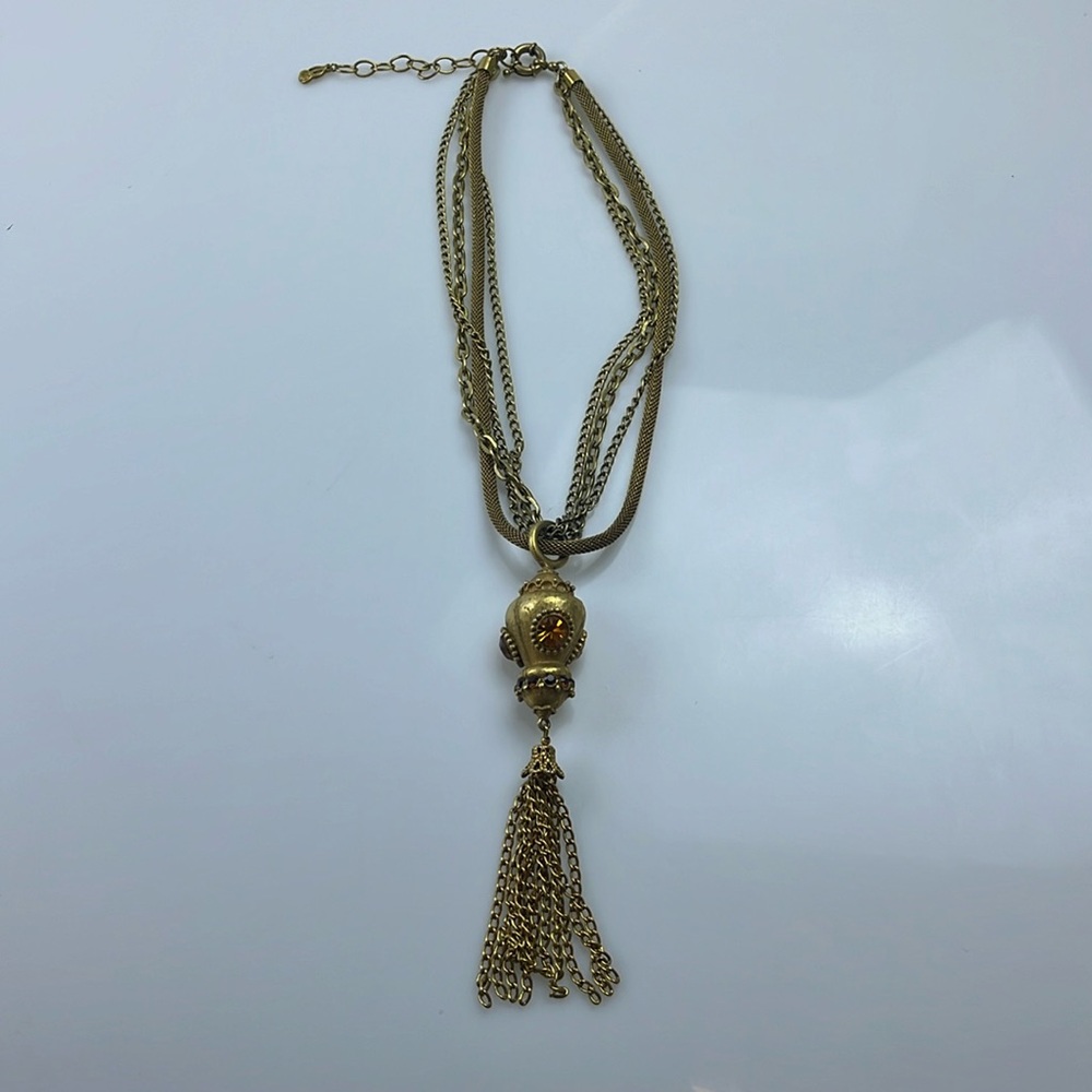 Rosa Flores Gold Chain Detail Tassle Studded Statement Necklace N260-73